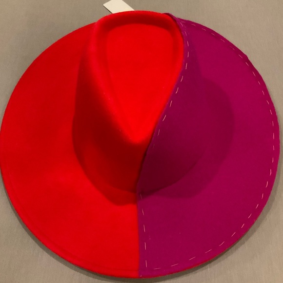 🆕EUGENIA KIM RED & FUCHSIA PINK PURPLE HARLOWE WIDE BRIM FEDORA GEOMETRIC CROWN - Picture 9 of 16